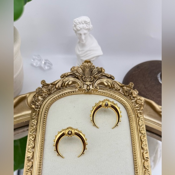 Bold Gold Crescent Hoop Earrings – Stainless Steel - Picture 11 of 13